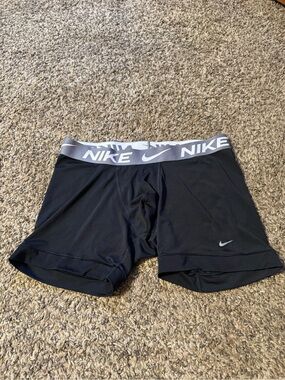 Nike Black Compression Boxer Briefs with Silver Logo Waistband